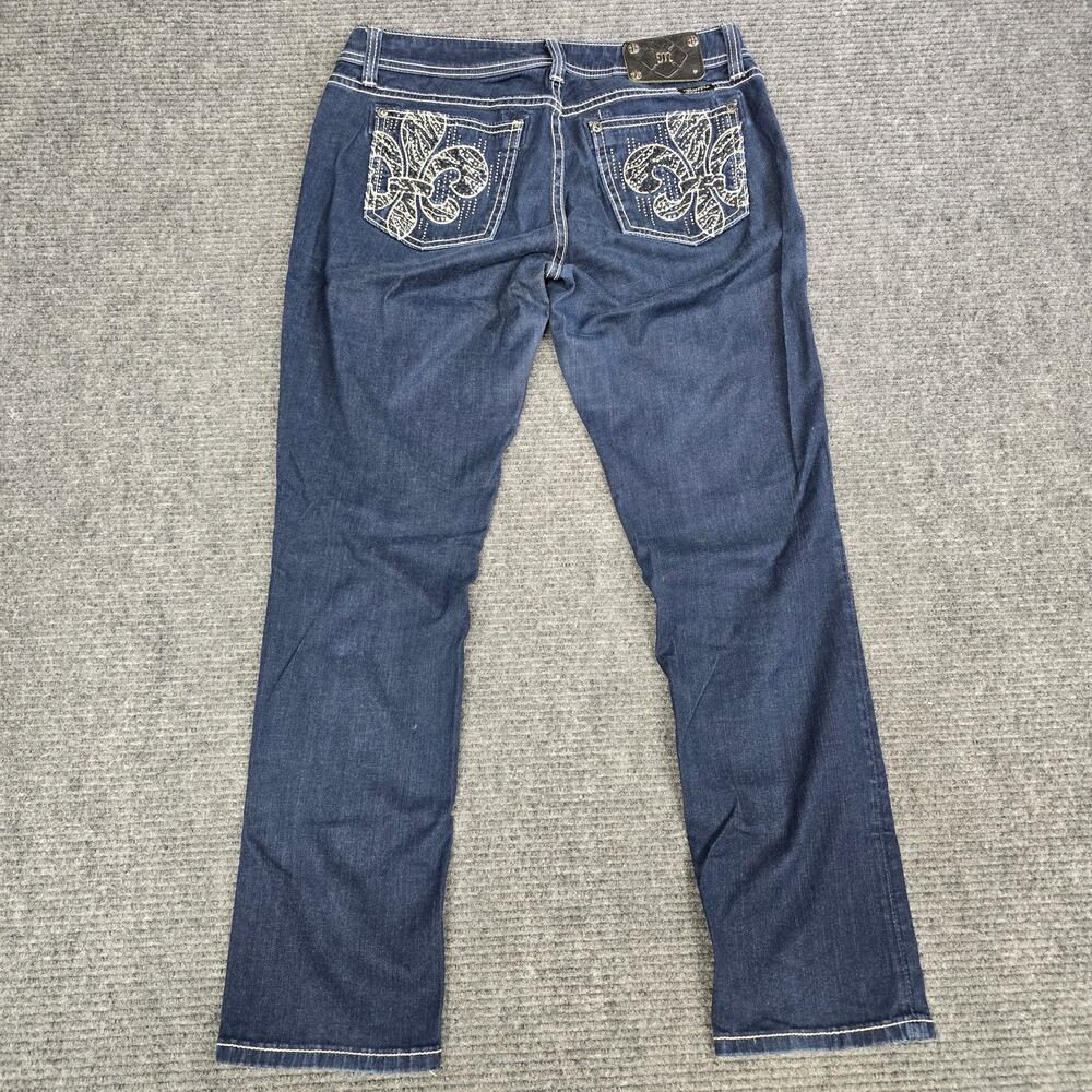 Miss Me Easy Skinny Jeans Womens 30x31 Dark Wash Rhinestone Fleur De Lis Y2K - Picture 2 of 8